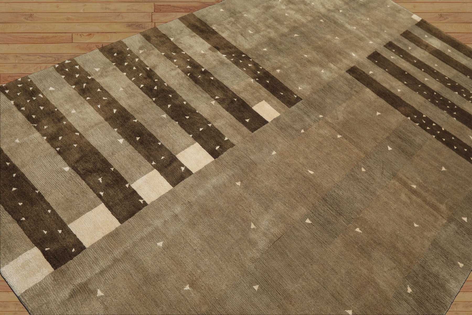 Multi Size Moss Gray Brown Color Hand Knotted Tibetan Wool & Silk Modern & Contemporary Oriental Rug