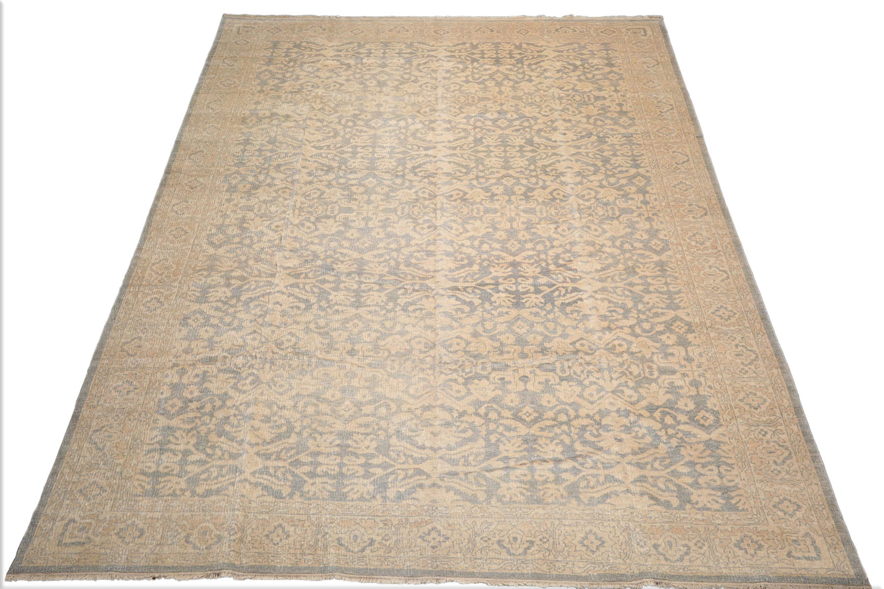 10x14 Beige, Blue, Muted Earth Tones Color Hand Knotted Antique Reproduction 100% Wool Traditional Oriental Rug