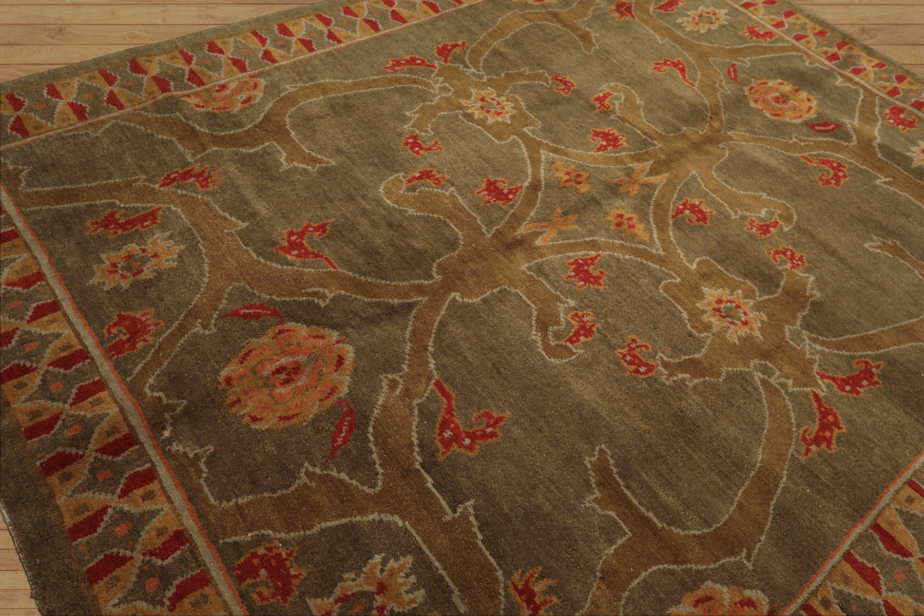 8x10 Moss, Gold, Red Color Hand Knotted Tibetan Wool Arts & Crafts Oriental Rug