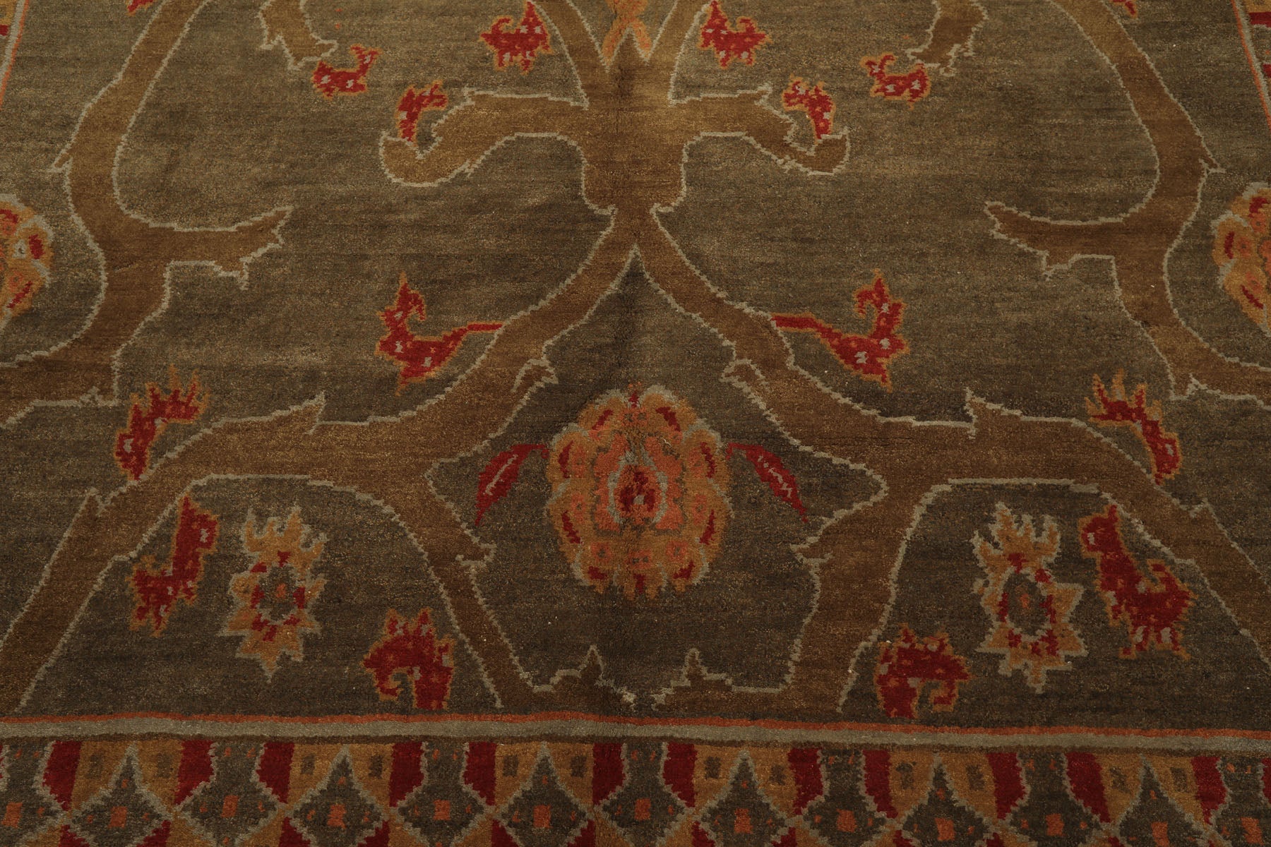 8x10 Moss, Gold, Red Color Hand Knotted Tibetan Wool Arts & Crafts Oriental Rug