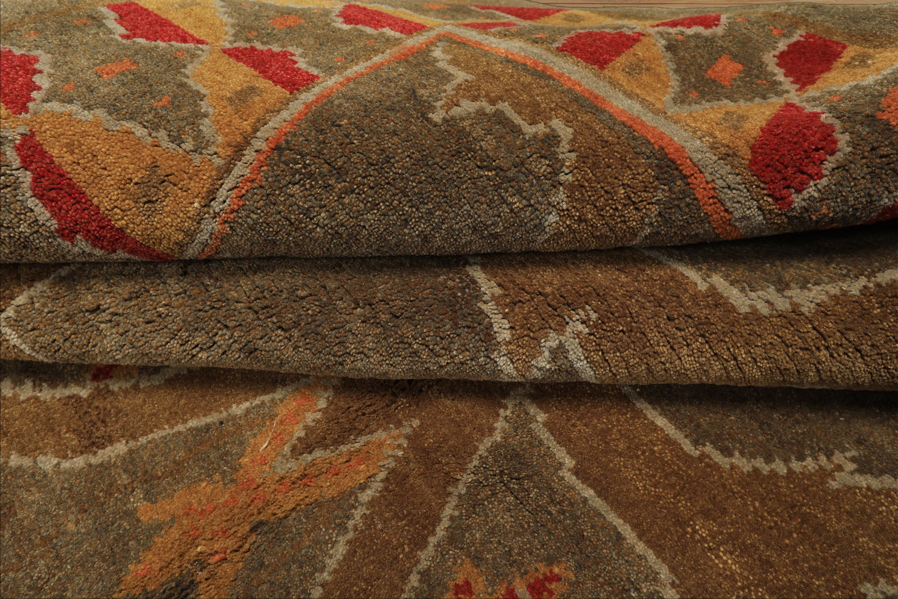 8x10 Moss, Gold, Red Color Hand Knotted Tibetan Wool Arts & Crafts Oriental Rug