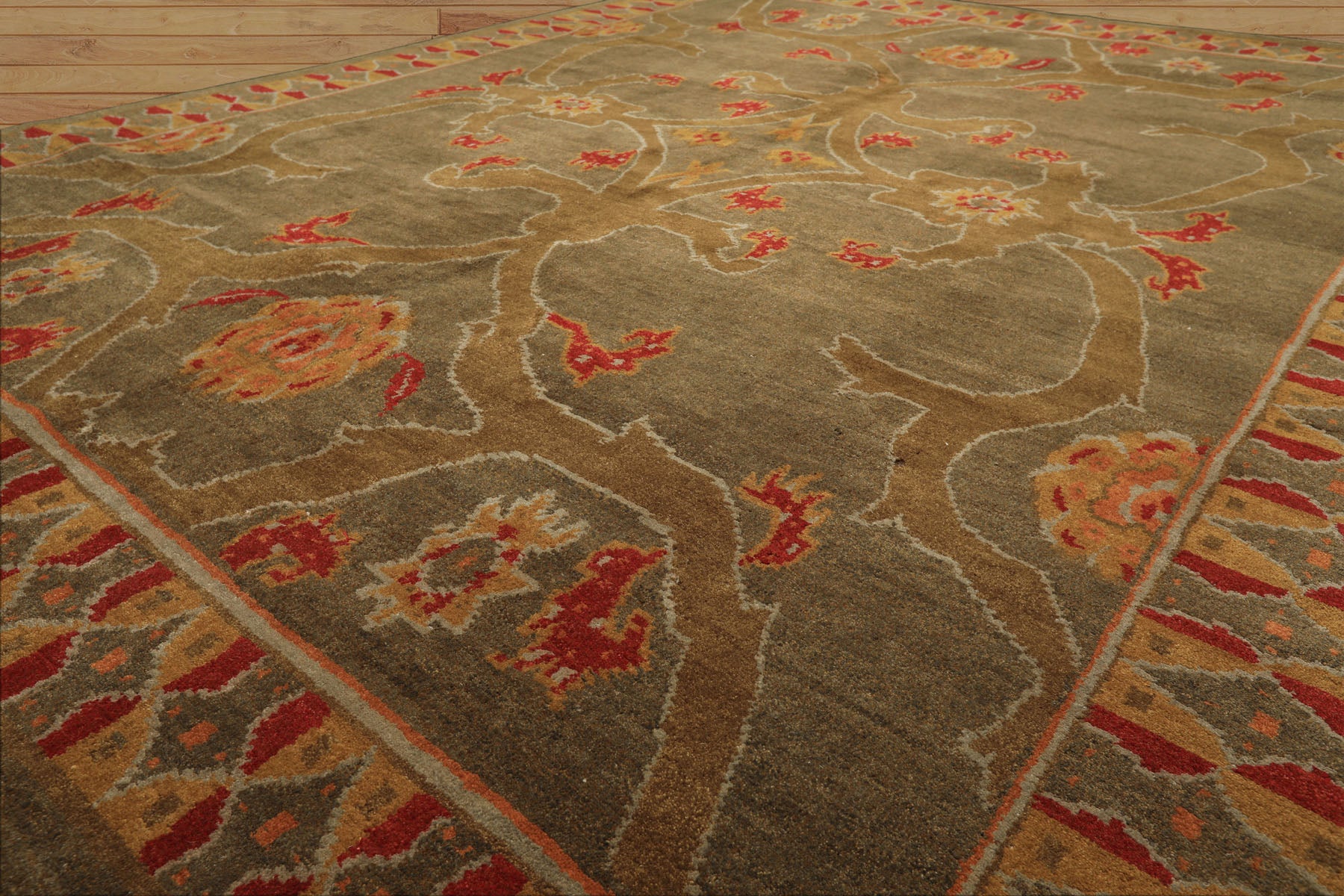 8x10 Moss, Gold, Red Color Hand Knotted Tibetan Wool Arts & Crafts Oriental Rug