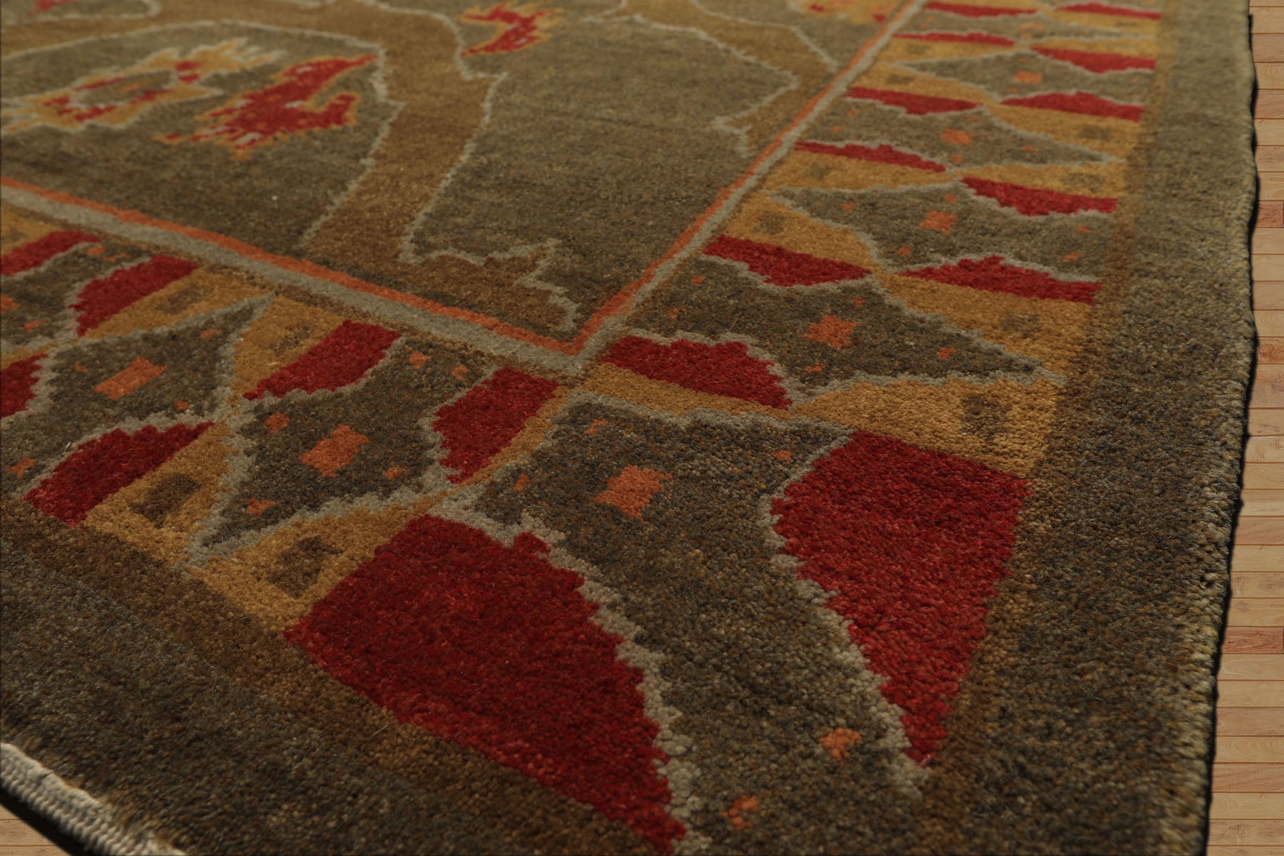 8x10 Moss, Gold, Red Color Hand Knotted Tibetan Wool Arts & Crafts Oriental Rug