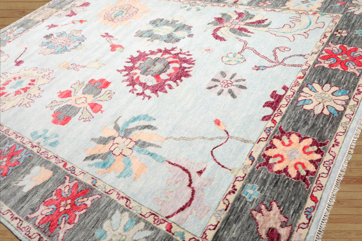 9x12 Aqua, Gray, Peach Color Hand Tufted Persian Wool Modern & Contemporary Oriental Rug