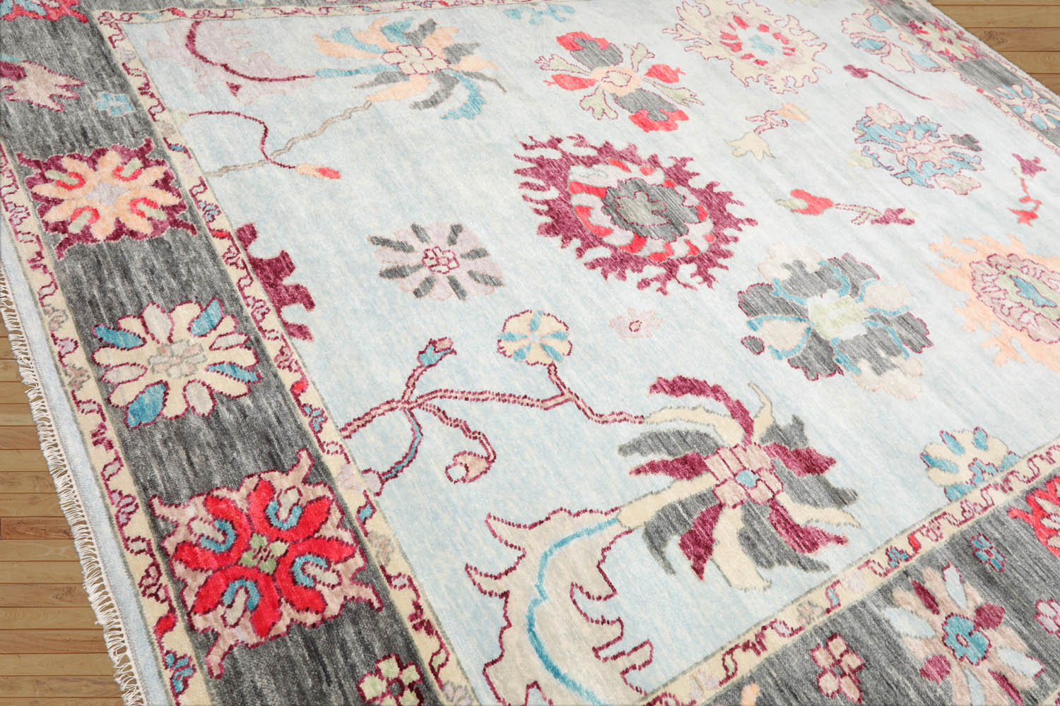 9x12 Aqua, Gray, Peach Color Hand Tufted Persian Wool Modern & Contemporary Oriental Rug