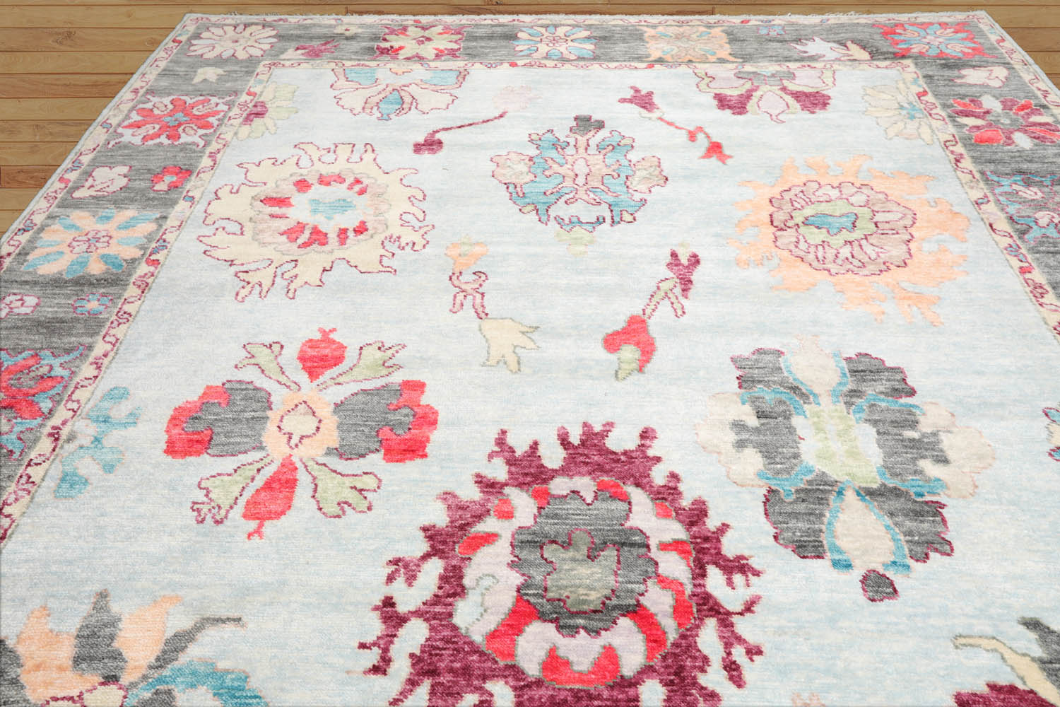 9x12 Aqua, Gray, Peach Color Hand Tufted Persian Wool Modern & Contemporary Oriental Rug