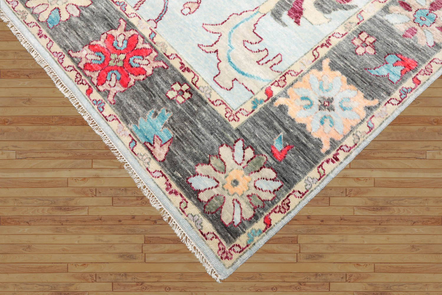 9x12 Aqua, Gray, Peach Color Hand Tufted Persian Wool Modern & Contemporary Oriental Rug