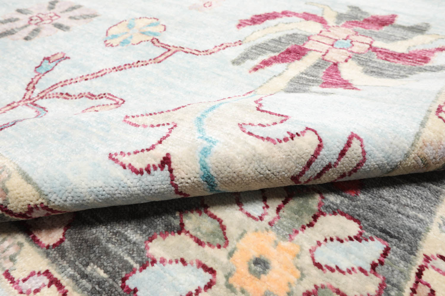 9x12 Aqua, Gray, Peach Color Hand Tufted Persian Wool Modern & Contemporary Oriental Rug