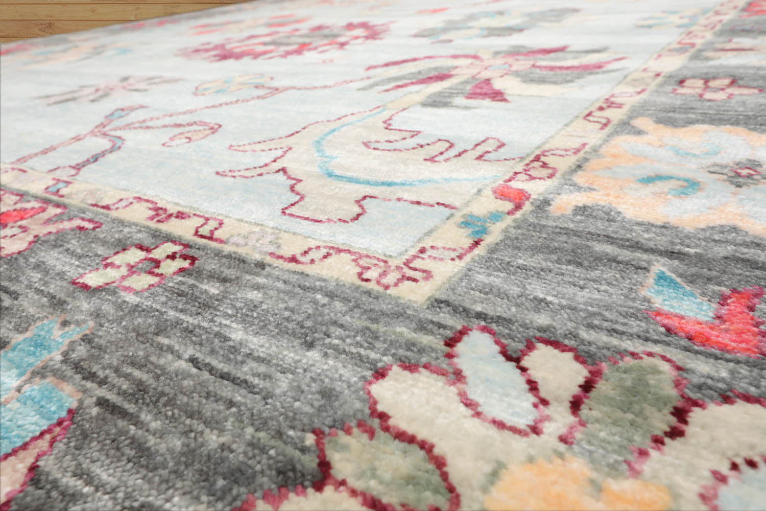 9x12 Aqua, Gray, Peach Color Hand Tufted Persian Wool Modern & Contemporary Oriental Rug