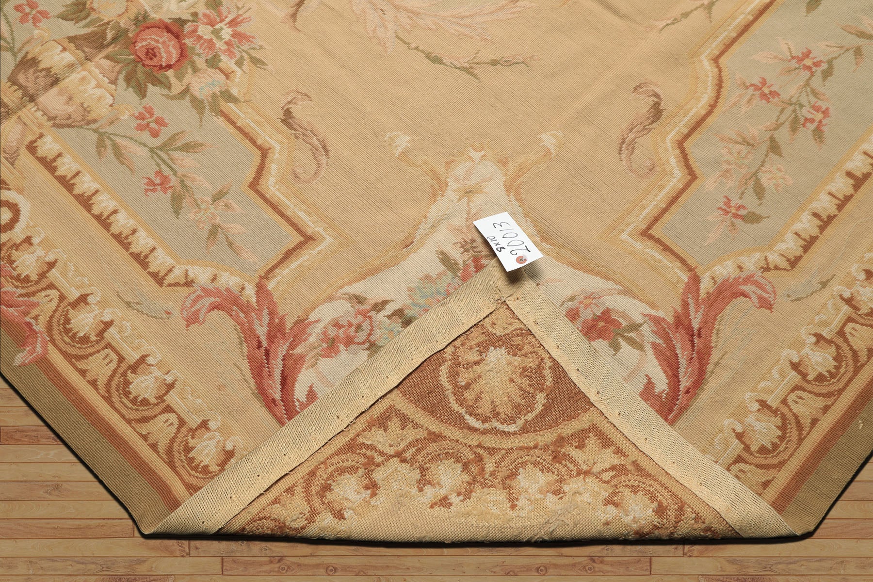 8x10 Tan, Ivory, Green Color Hand Woven French Aubusson Needlepoint Wool Traditional Oriental Rug