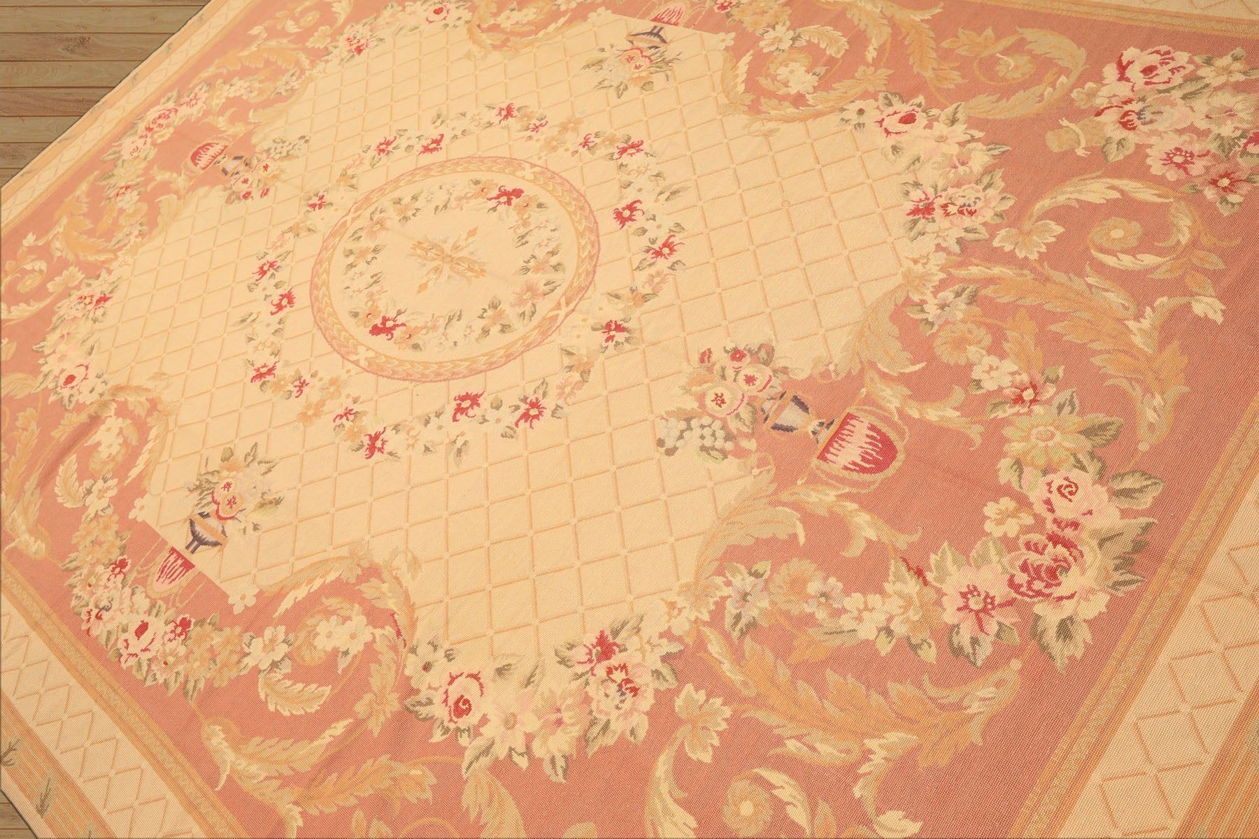 8x10 Light Gold, Blush, Rust Color Hand Woven French Aubusson Needlepoint Wool Traditional Oriental Rug