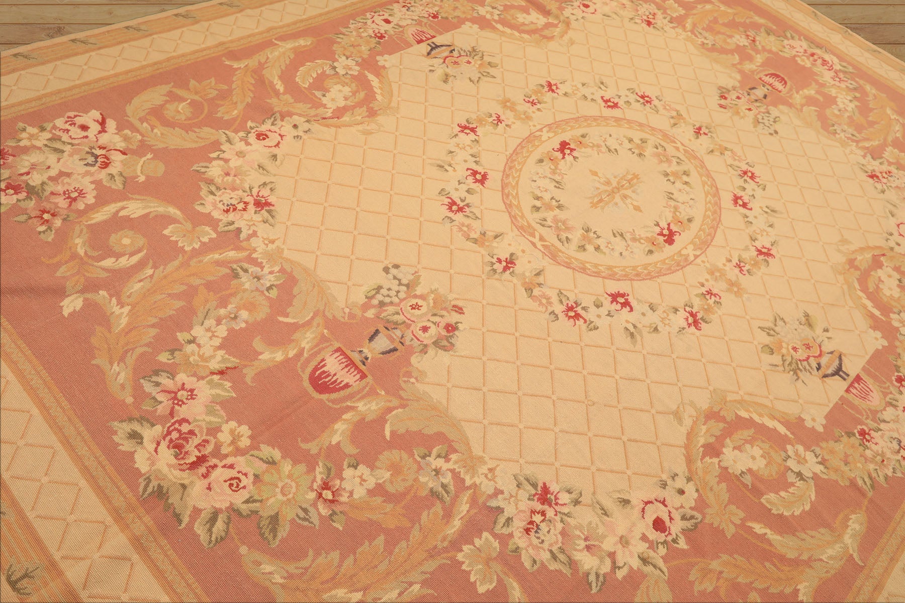 8x10 Light Gold, Blush, Rust Color Hand Woven French Aubusson Needlepoint Wool Traditional Oriental Rug