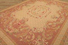 8x10 Light Gold, Blush, Rust Color Hand Woven French Aubusson Needlepoint Wool Traditional Oriental Rug