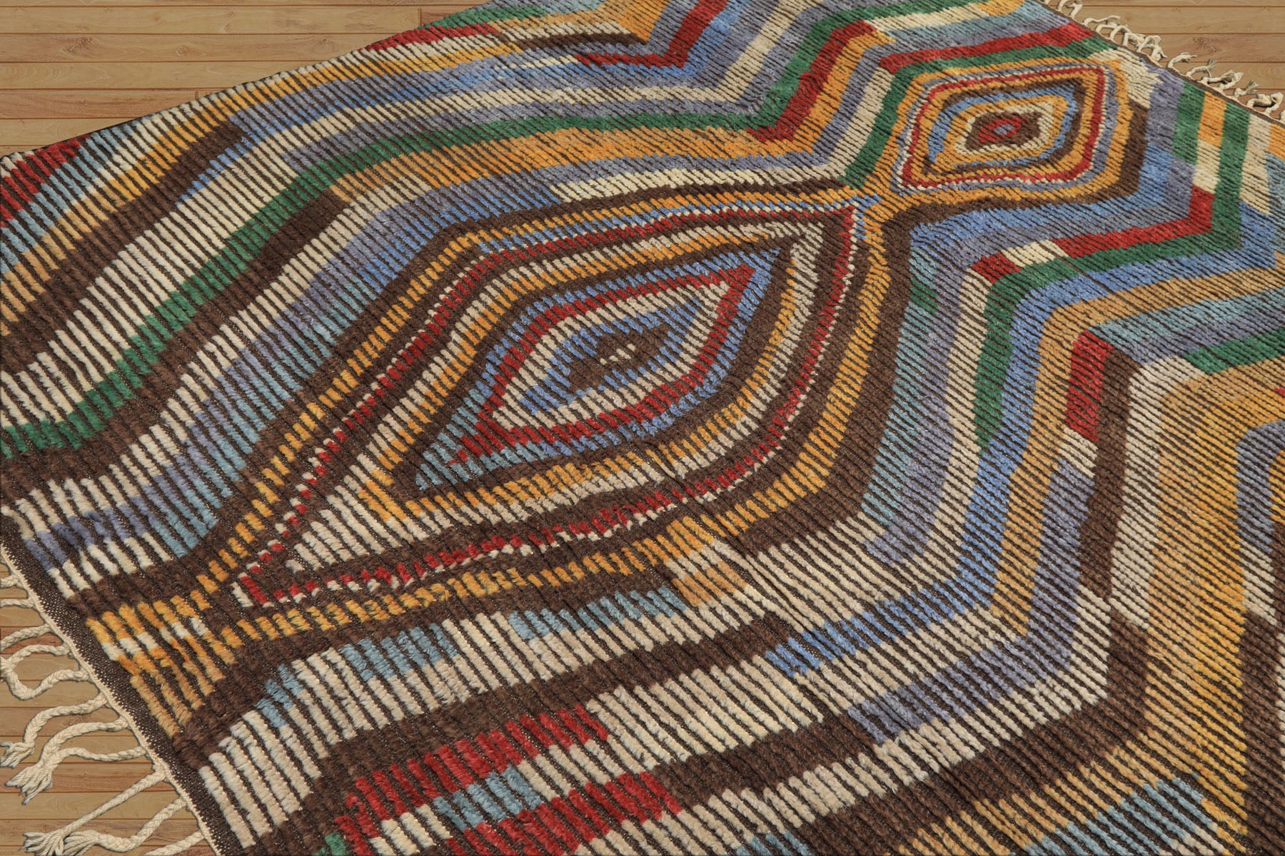 8x10 Ivory, Gold, Brown Color Hand Knotted Moroccan Wool Modern & Contemporary Oriental Rug