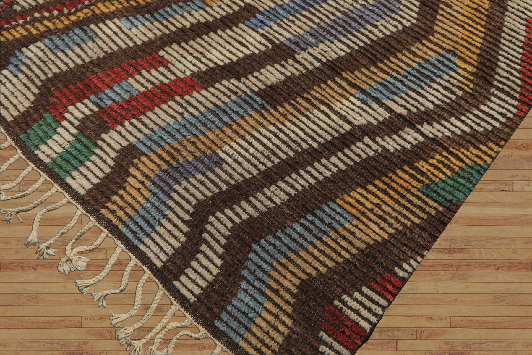 8x10 Ivory, Gold, Brown Color Hand Knotted Moroccan Wool Modern & Contemporary Oriental Rug