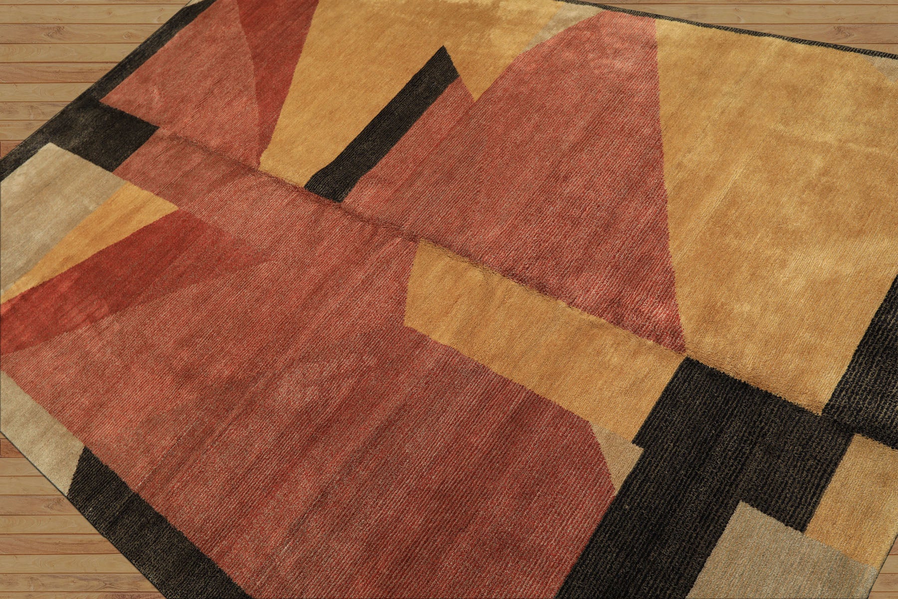 6x9 Rust, Gold, Charcoal Color Hand Knotted Tibetan Wool & Silk Modern & Contemporary Oriental Rug