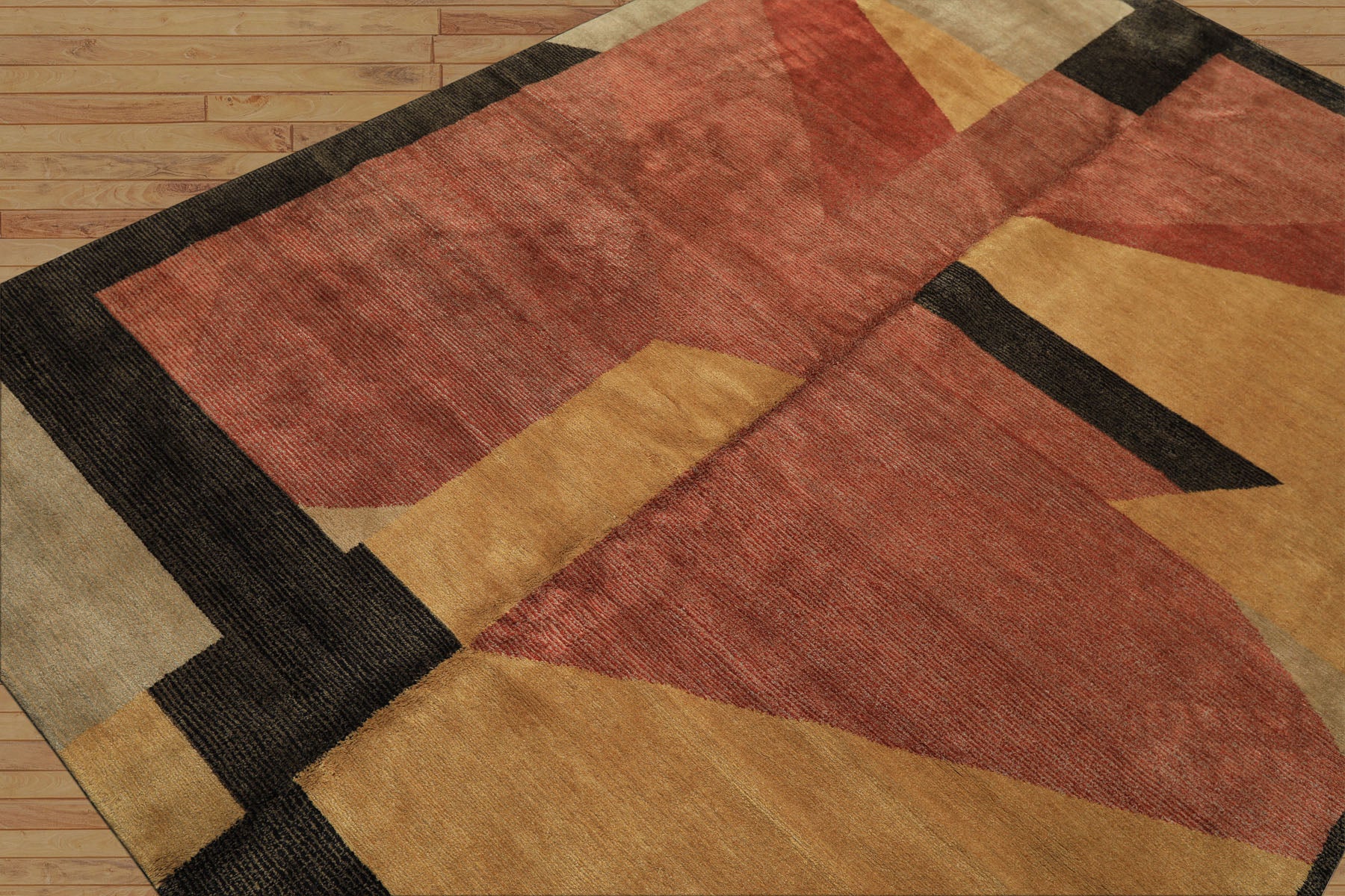 6x9 Rust, Gold, Charcoal Color Hand Knotted Tibetan Wool & Silk Modern & Contemporary Oriental Rug