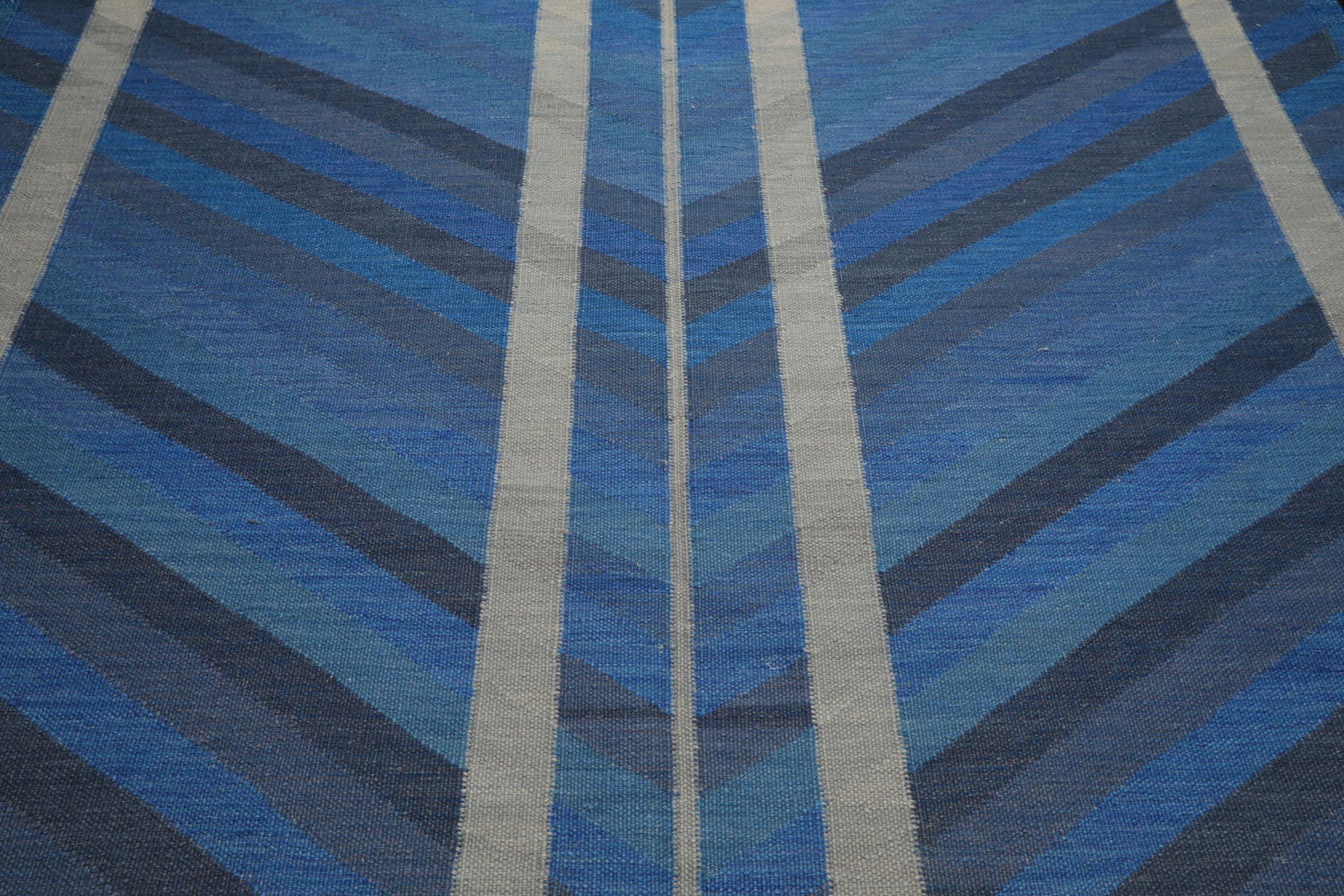 8x10 Blue, Gray, Beige Color Hand Woven Kilim wool Modern & Contemporary Oriental Rug