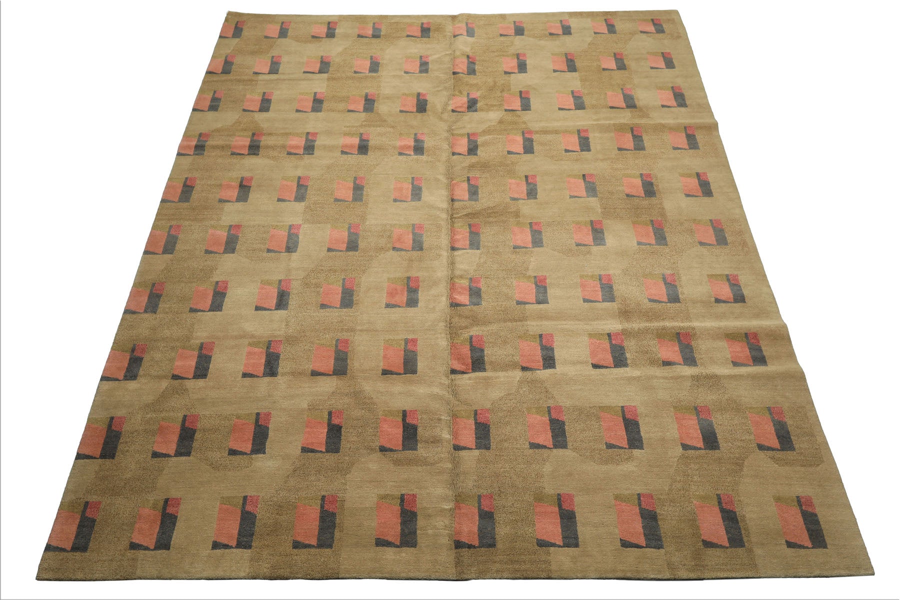 8x10 Moss, Blush, Gray Color Hand Knotted Tibetan Wool & Silk Modern & Contemporary Oriental Rug