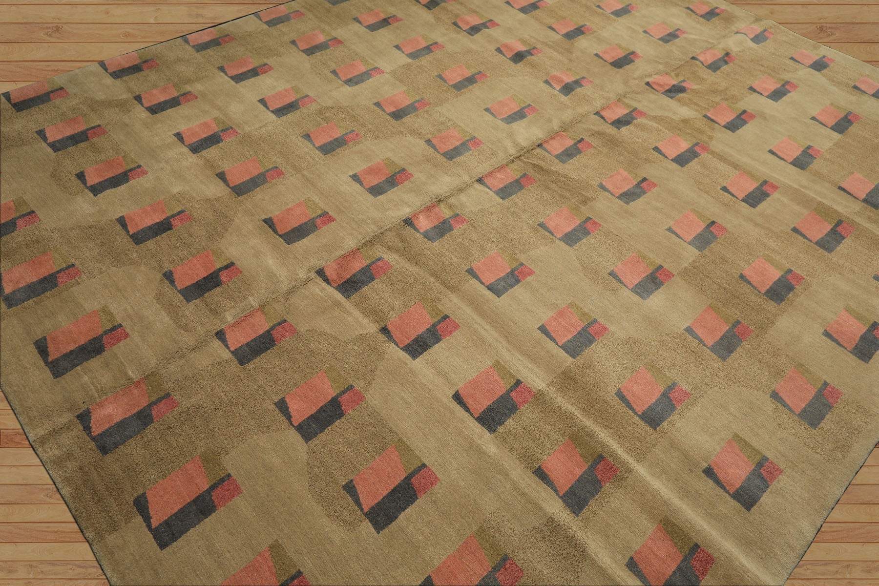 8x10 Moss, Blush, Gray Color Hand Knotted Tibetan Wool & Silk Modern & Contemporary Oriental Rug