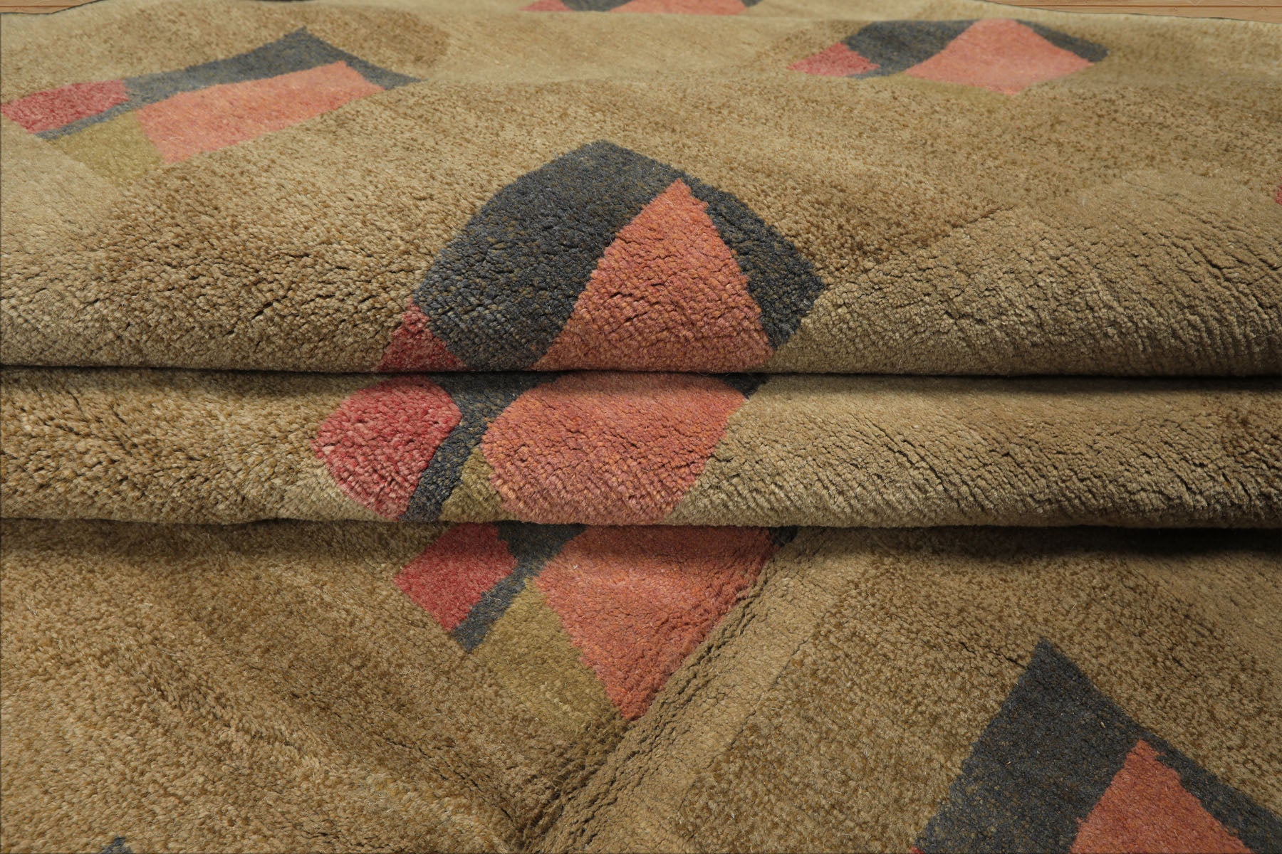 8x10 Moss, Blush, Gray Color Hand Knotted Tibetan Wool & Silk Modern & Contemporary Oriental Rug