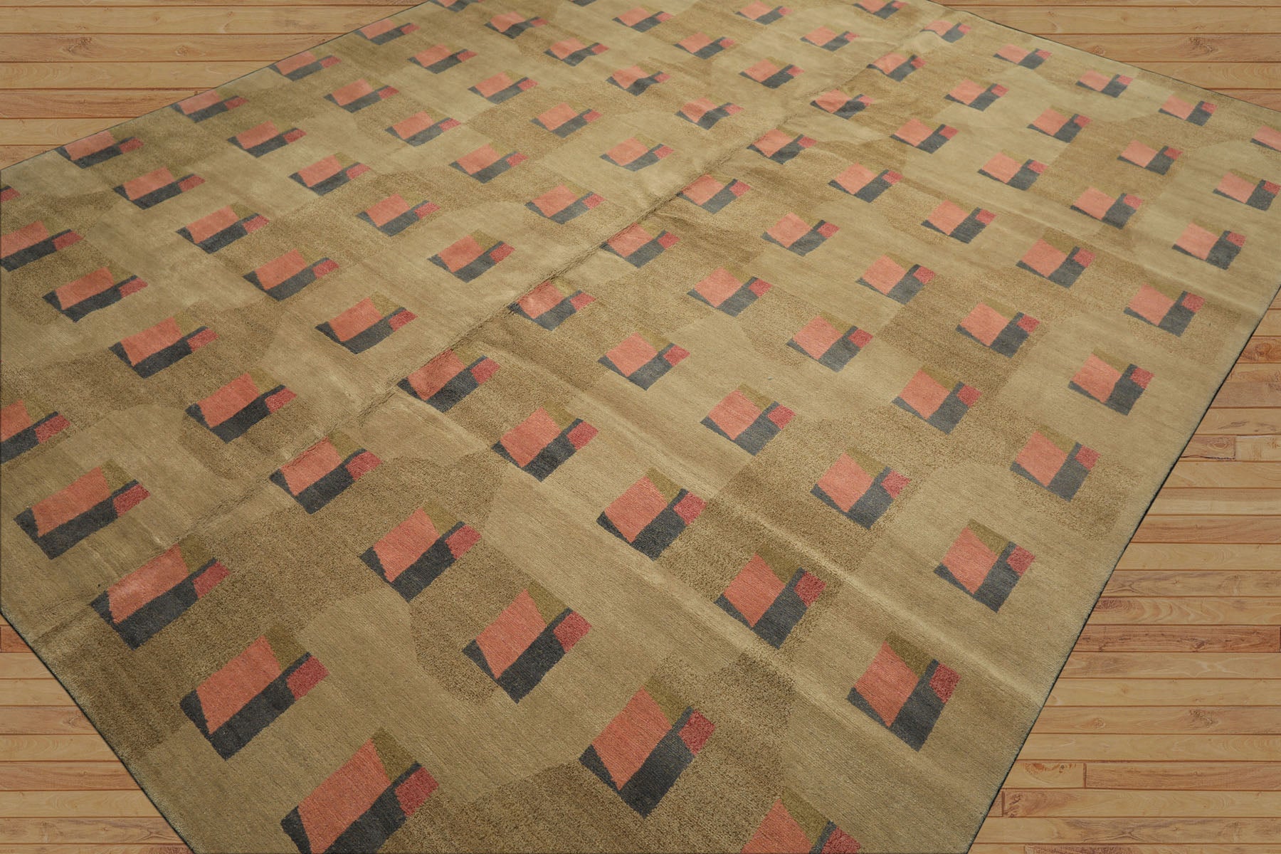 8x10 Moss, Blush, Gray Color Hand Knotted Tibetan Wool & Silk Modern & Contemporary Oriental Rug