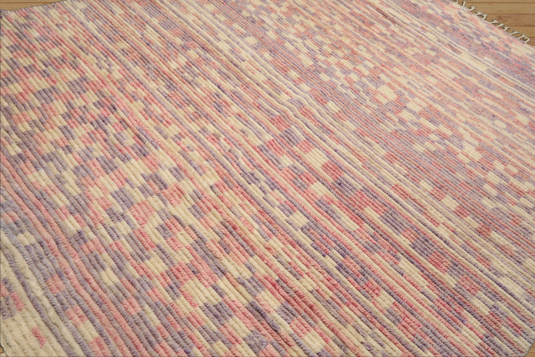 8x10 Ivory, Blush, Lavender Color Hand Knotted Moroccan Wool Modern & Contemporary Oriental Rug