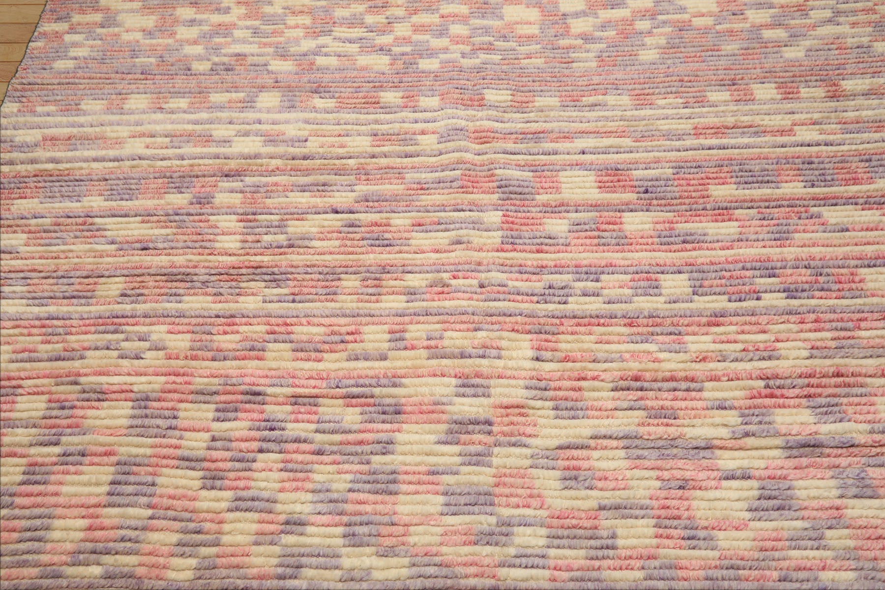 8x10 Ivory, Blush, Lavender Color Hand Knotted Moroccan Wool Modern & Contemporary Oriental Rug