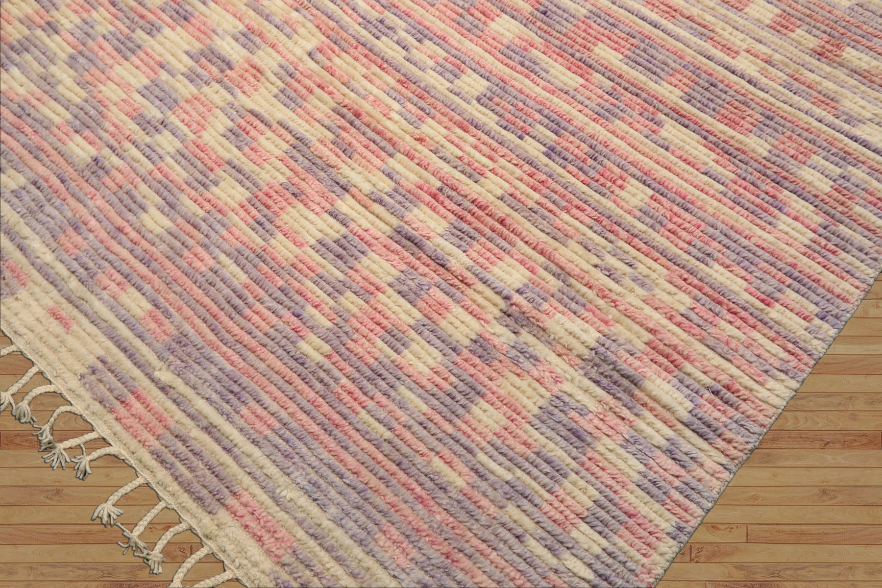 8x10 Ivory, Blush, Lavender Color Hand Knotted Moroccan Wool Modern & Contemporary Oriental Rug