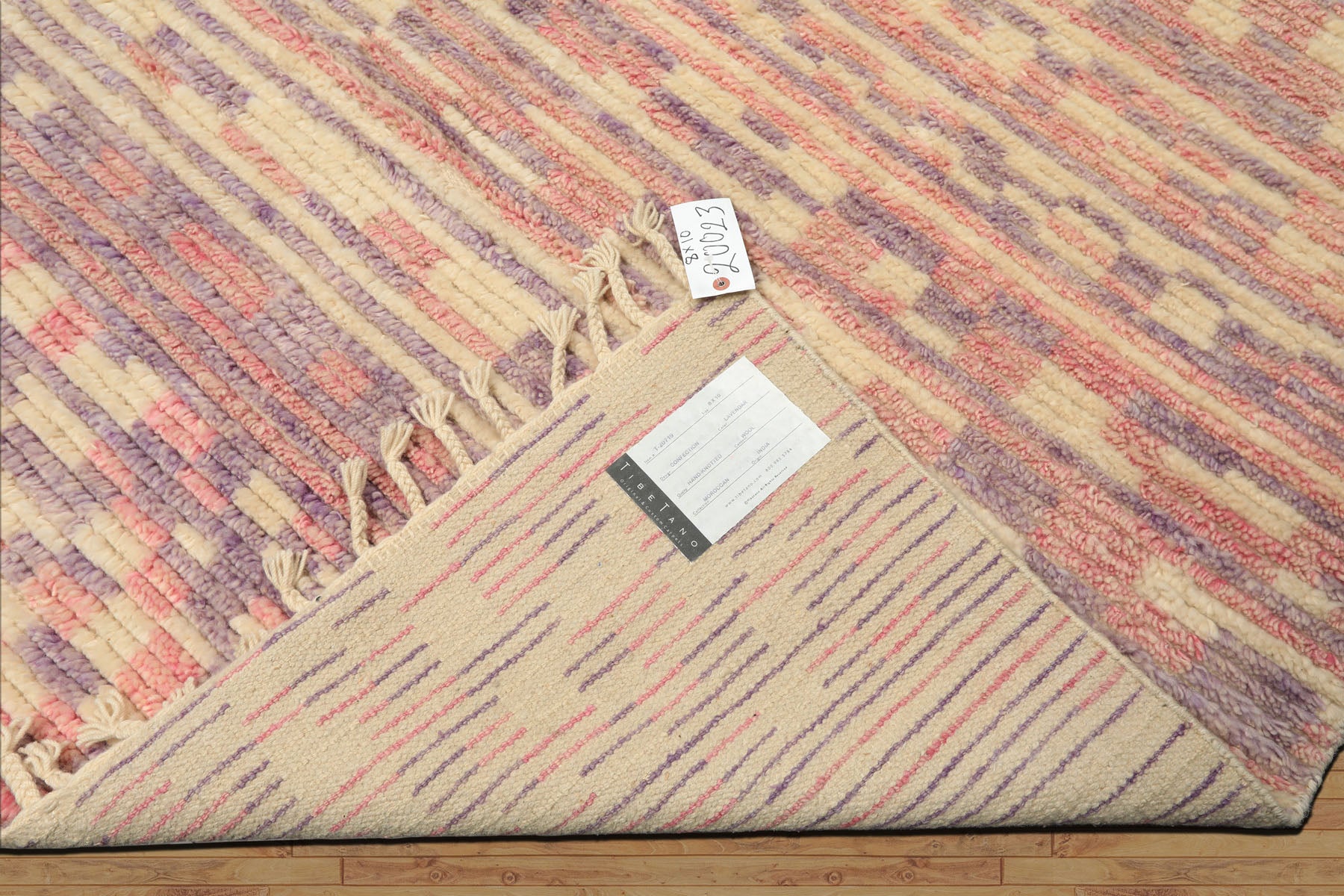 8x10 Ivory, Blush, Lavender Color Hand Knotted Moroccan Wool Modern & Contemporary Oriental Rug