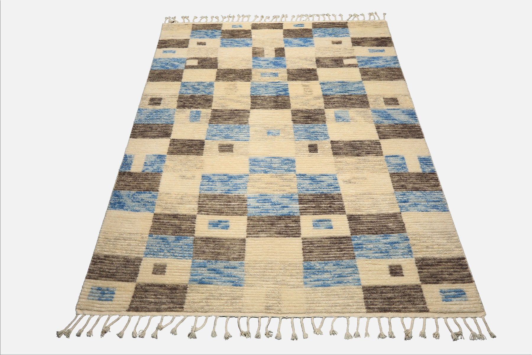 8x10 Ivory, Blue, Brown Color Hand Knotted Moroccan Wool Modern & Contemporary Oriental Rug