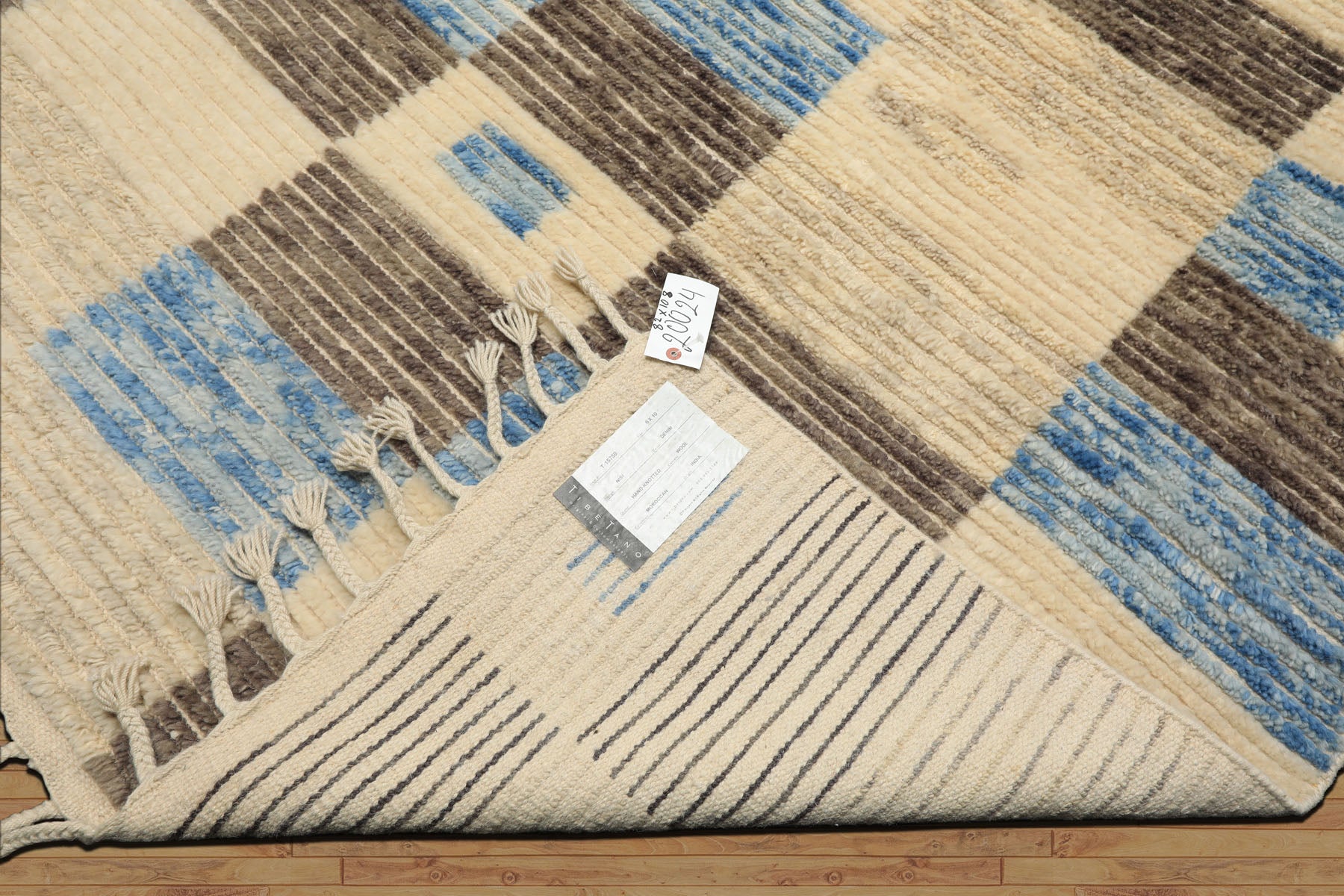 8x10 Ivory, Blue, Brown Color Hand Knotted Moroccan Wool Modern & Contemporary Oriental Rug