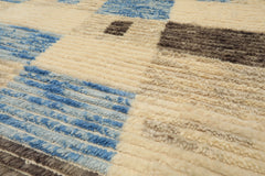 8x10 Ivory, Blue, Brown Color Hand Knotted Moroccan Wool Modern & Contemporary Oriental Rug