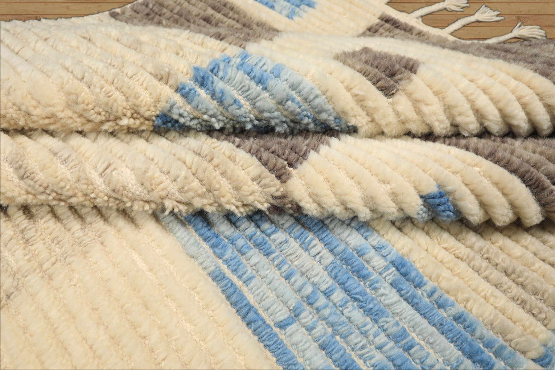 8x10 Ivory, Blue, Brown Color Hand Knotted Moroccan Wool Modern & Contemporary Oriental Rug