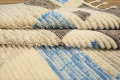 8x10 Ivory, Blue, Brown Color Hand Knotted Moroccan Wool Modern & Contemporary Oriental Rug