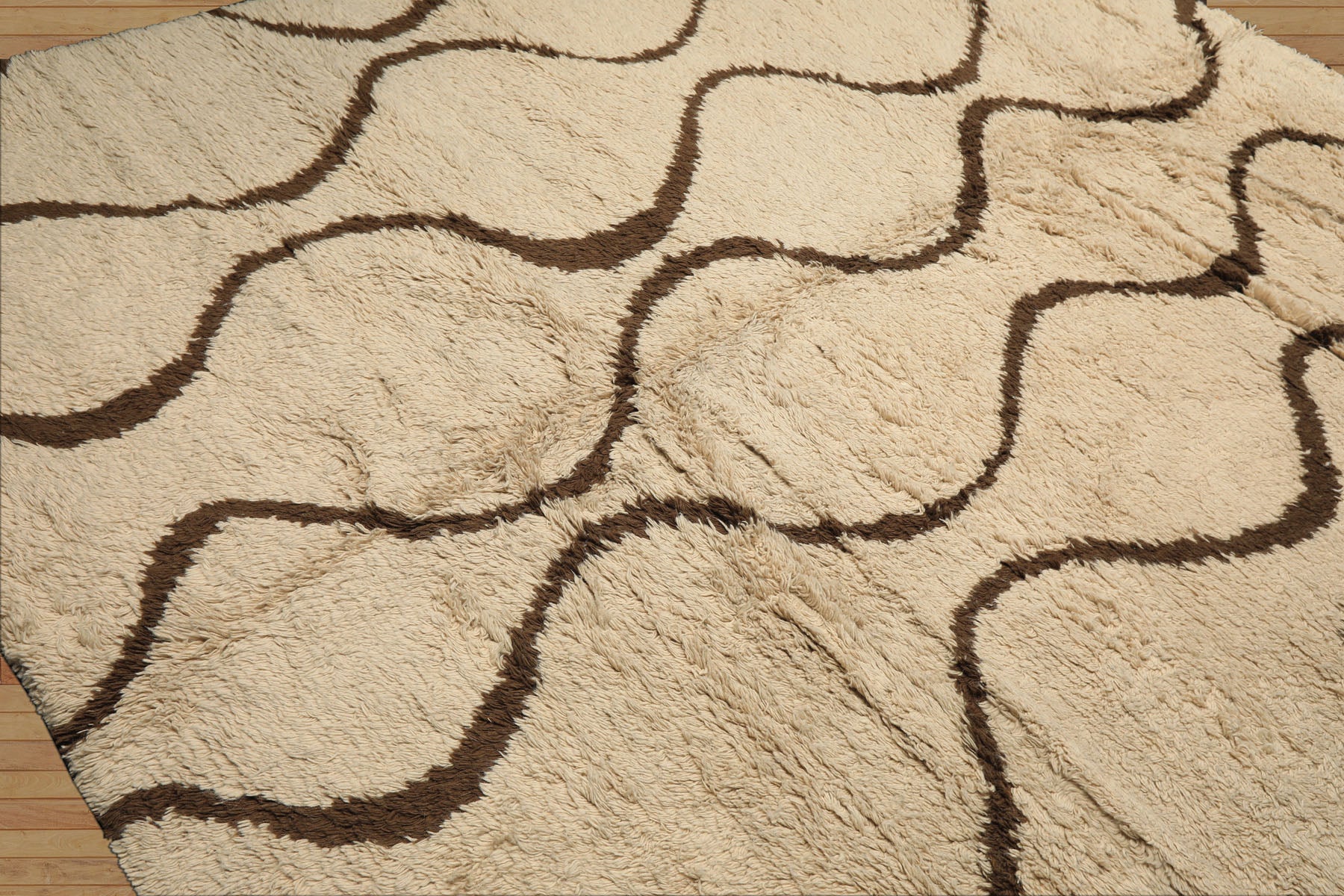 8x10 Ivory, Green, Coral Color Hand Knotted Moroccan Wool Modern & Contemporary Oriental Rug