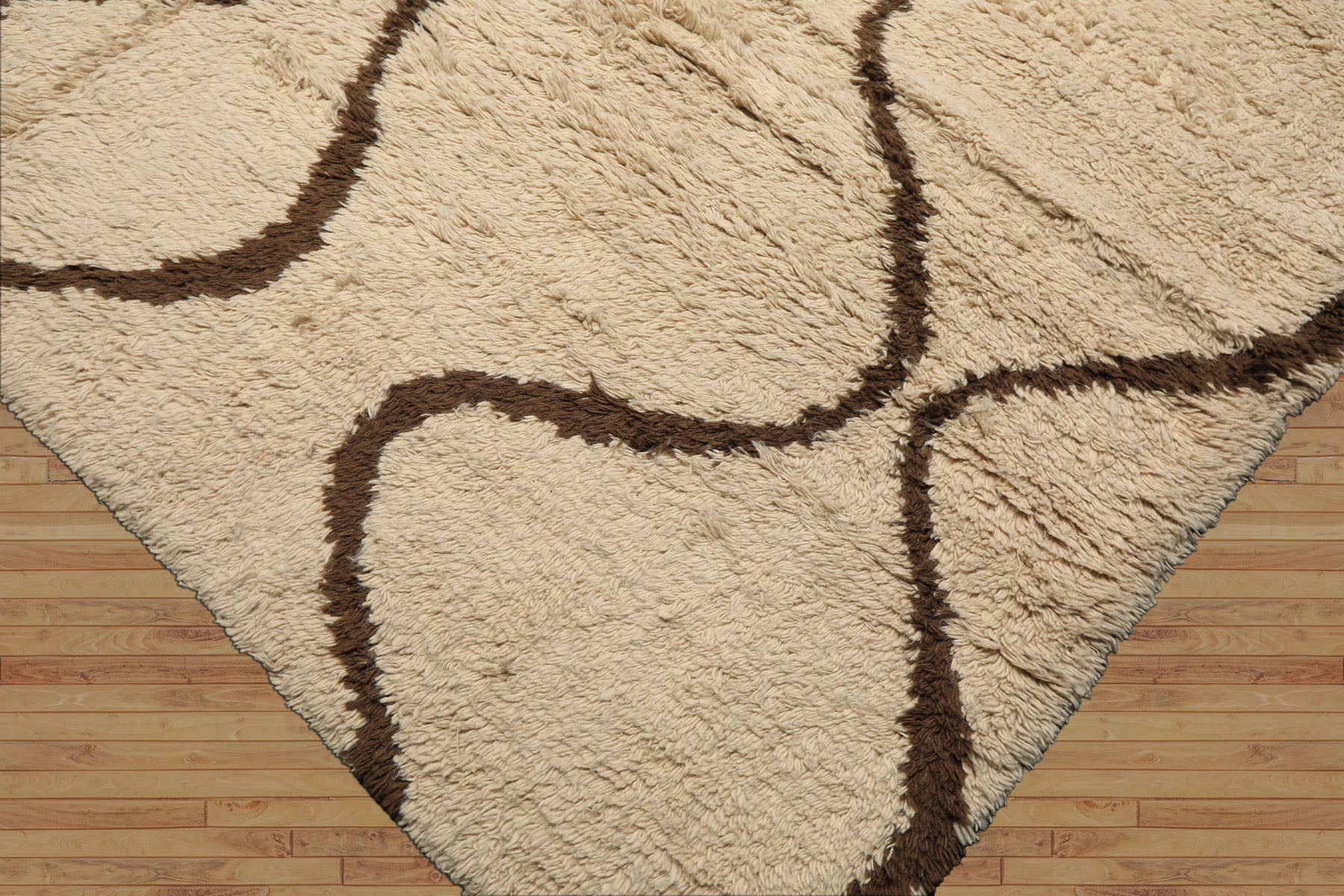 8x10 Ivory, Green, Coral Color Hand Knotted Moroccan Wool Modern & Contemporary Oriental Rug