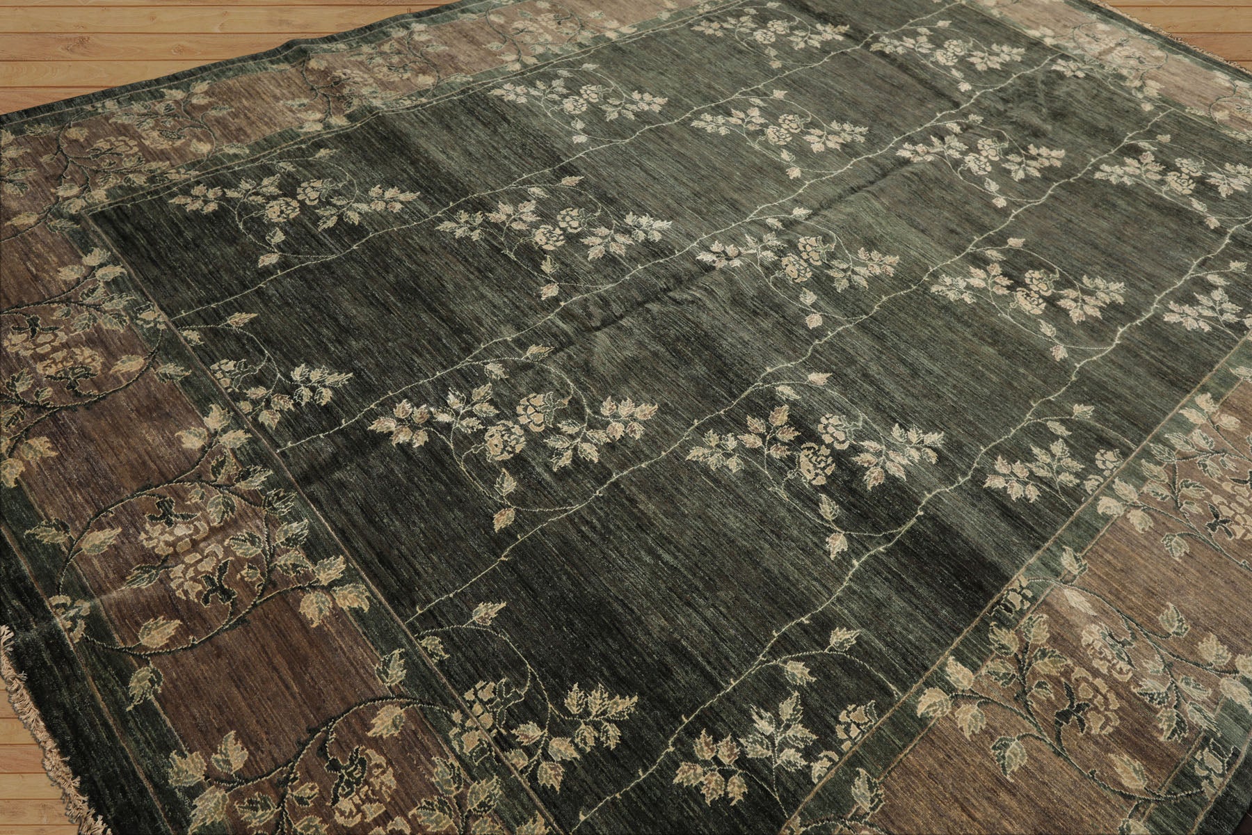 9x12 Celadon, Taupe, Ivory Color Hand Knotted Peshawar Wool Transitional Oriental Rug