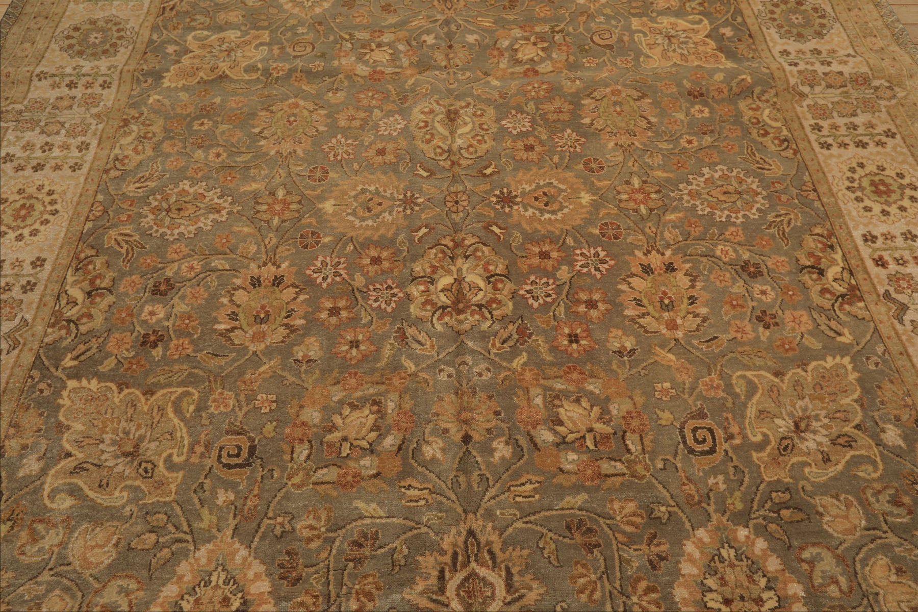 8x10 Gray, Beige, Gold Color Hand Knotted Agra Wool Traditional Oriental Rug