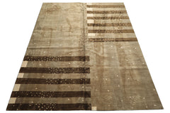 Multi Size Moss Gray Brown Color Hand Knotted Tibetan Wool & Silk Modern & Contemporary Oriental Rug