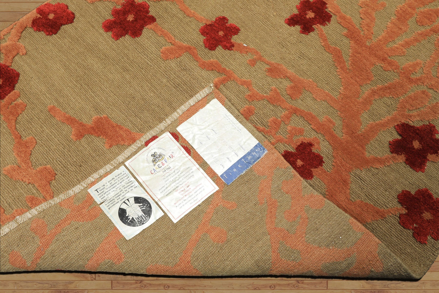 Runner Mint, Peach, Red Color Hand Knotted Tibetan Wool & Silk Transitional Oriental Rug