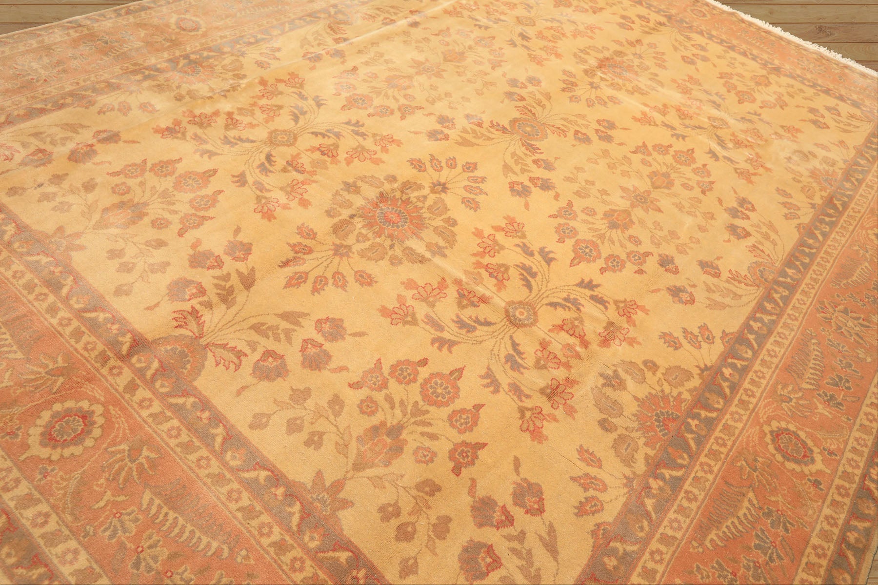 9x12 Beige, Blush, Gray Color Hand Knotted Oushak Wool Traditional Oriental Rug