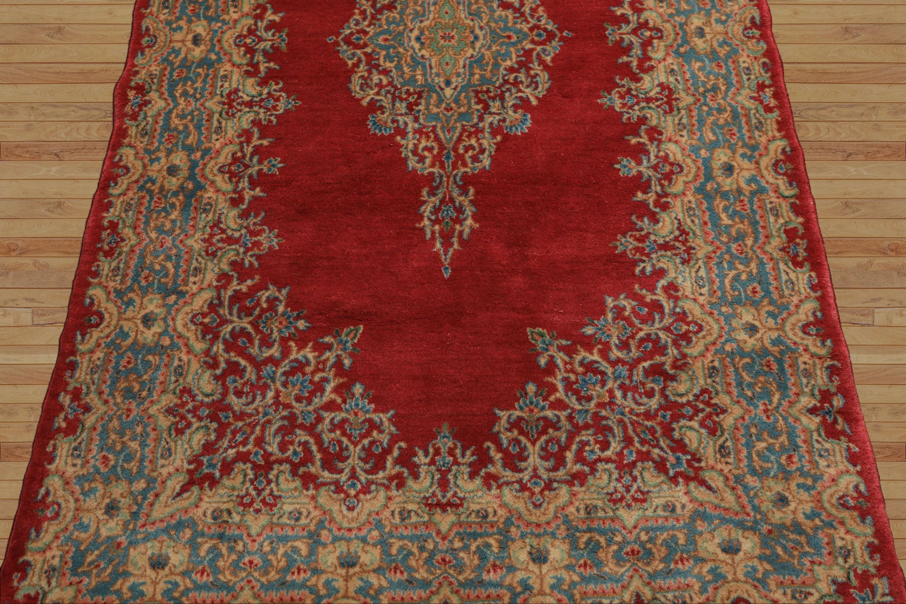 4x7 Coral, Aqua, Gold Color Hand Knotted Kerman Wool Traditional Oriental Rug