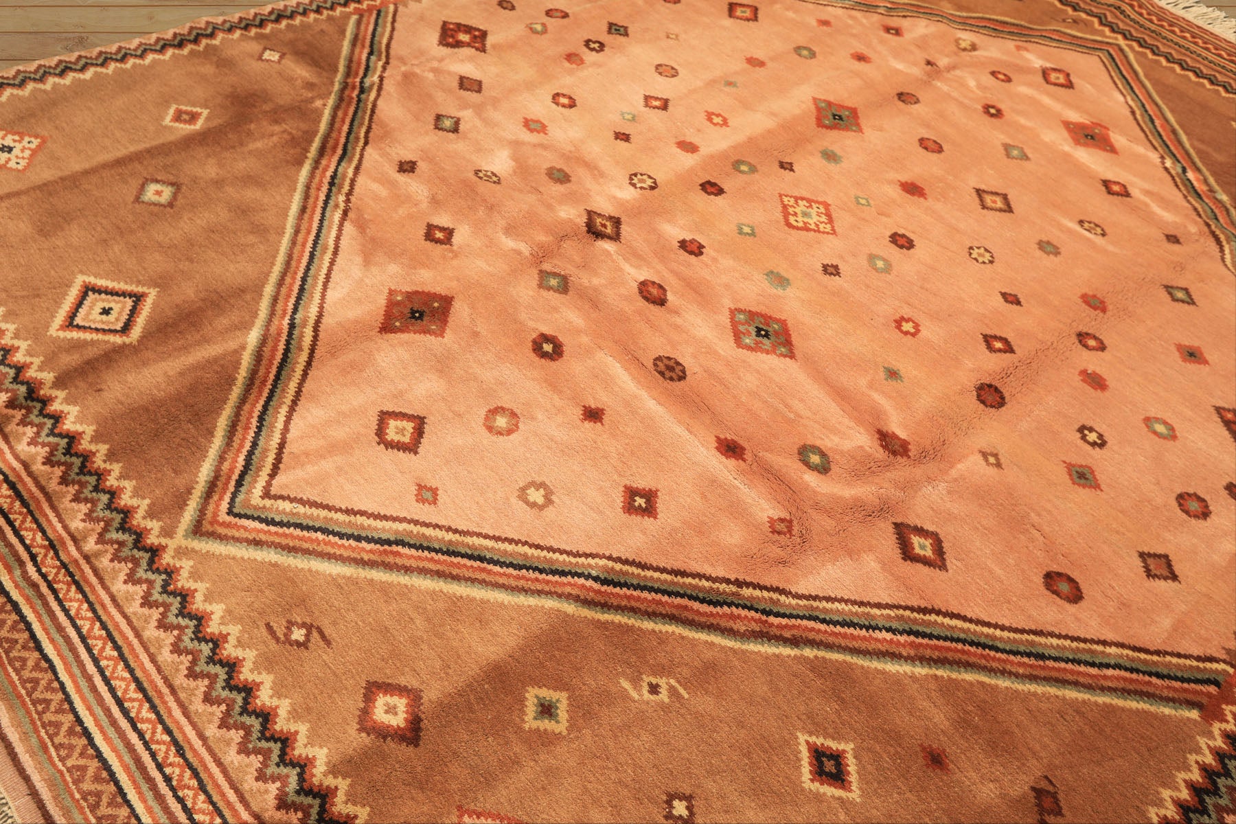8x11 Blush, Brown, Ivory Color Hand Knotted Lori Wool Traditional Oriental Rug