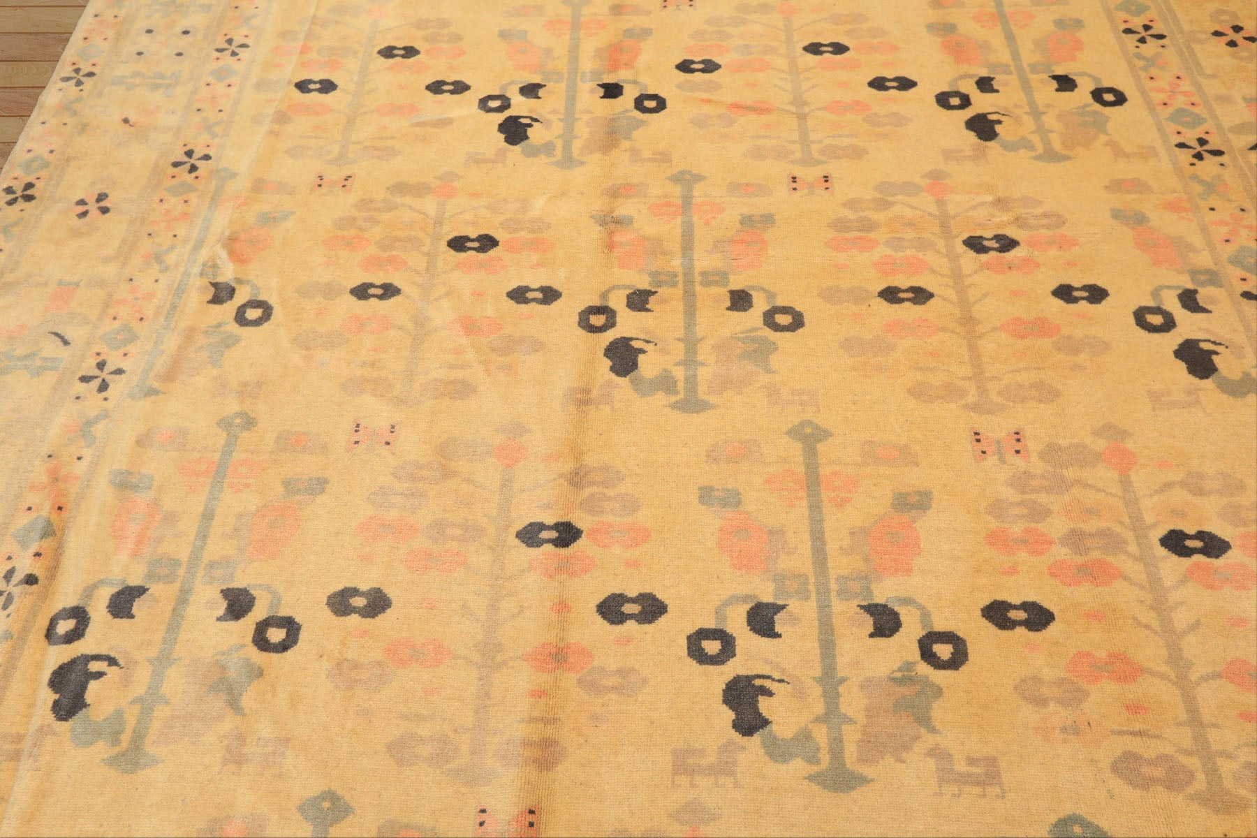 8x11 Ivory, Gray, Blush Color Hand Knotted Turkish Oushak Wool Transitional Oriental Rug