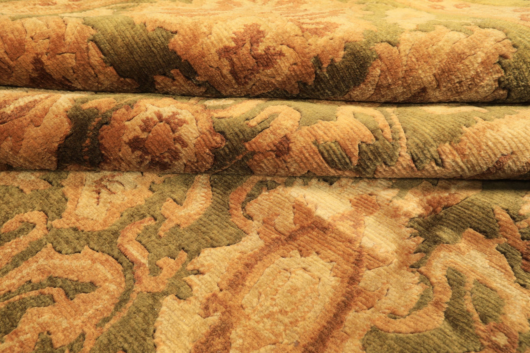 9x12 Green, Gold, Tan Color Hand Knotted Agra Wool Traditional Oriental Rug