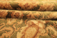 9x12 Green, Gold, Tan Color Hand Knotted Agra Wool Traditional Oriental Rug