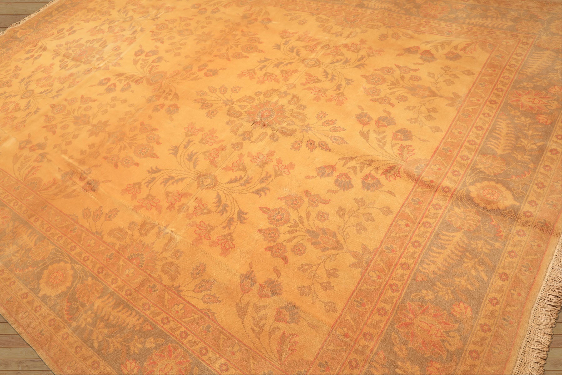 9x12 Beige, Celadon, Light Peach Color Hand Knotted Oushak Wool Traditional Oriental Rug