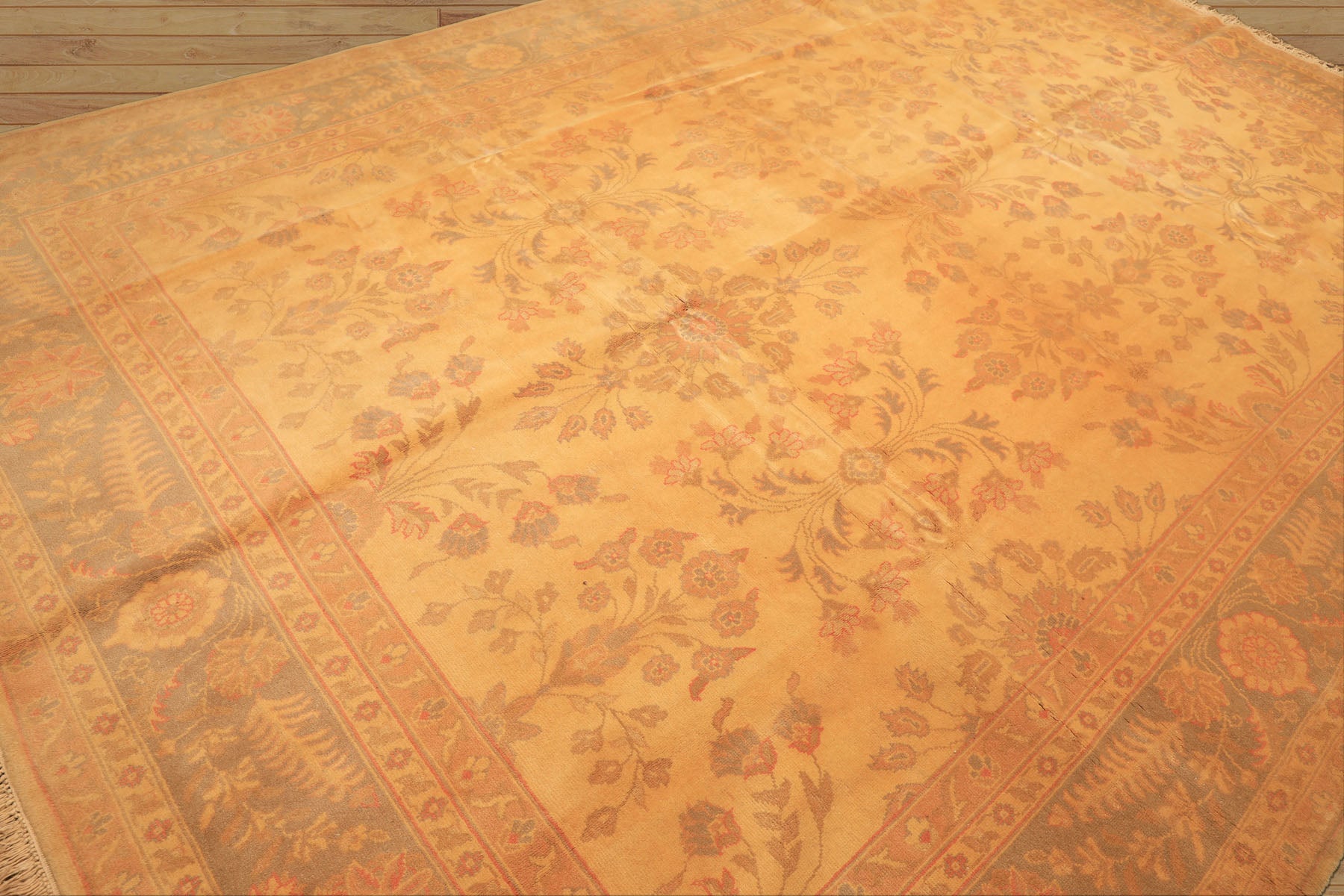 9x12 Beige, Celadon, Light Peach Color Hand Knotted Oushak Wool Traditional Oriental Rug