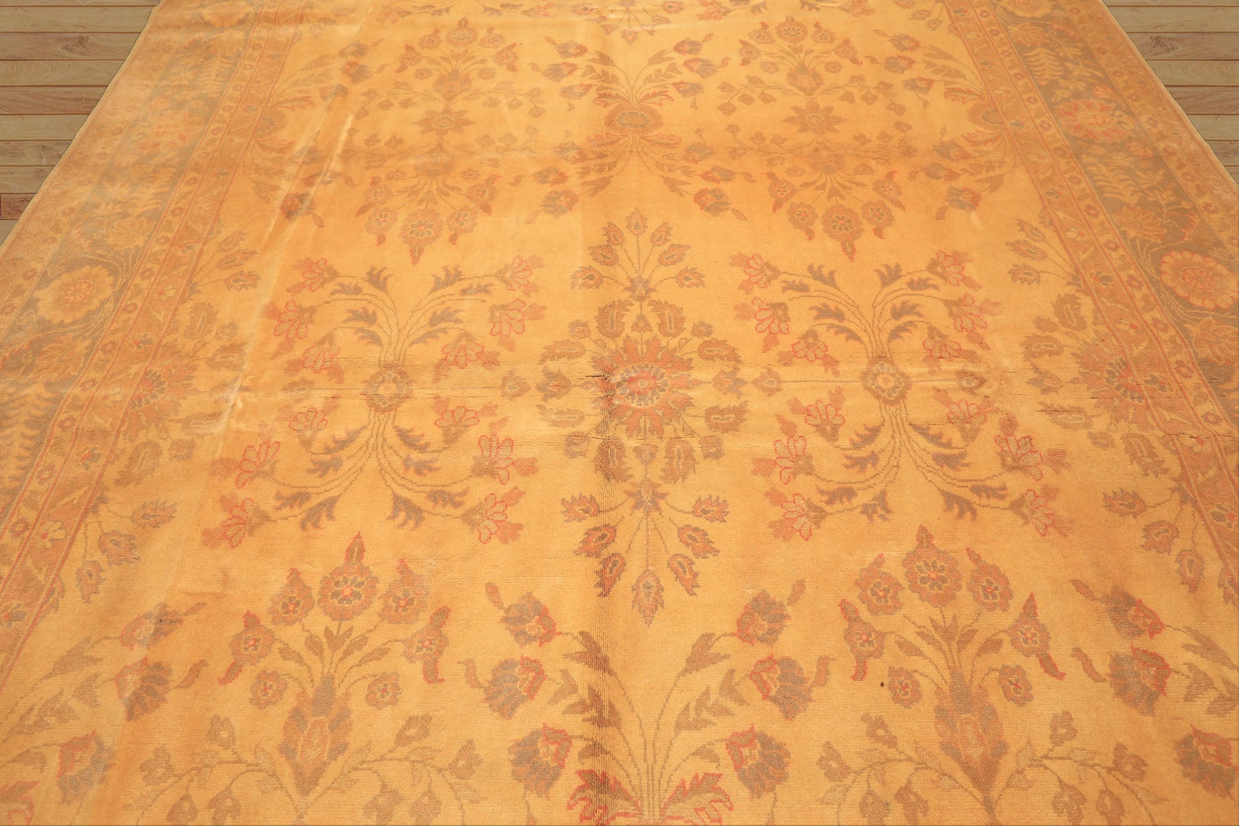 9x12 Beige, Celadon, Light Peach Color Hand Knotted Oushak Wool Traditional Oriental Rug